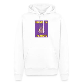 PLANETE. JOUR DE LA TERRE. ECOLOGIE. PLANETE. BIO - Sweat à capuche Premium bio Homme - blanc - Devant - Nico (187cm)