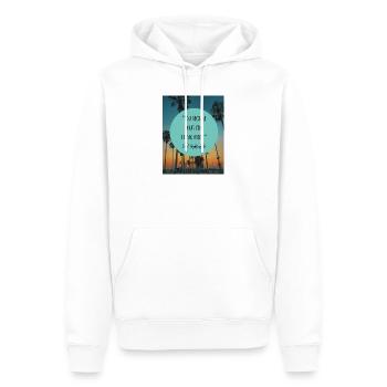 Motivierendes Zitat mit Sonnenuntergang und Palmen - Männer Premium Bio Hoodie - Weiß - Vorne - Nico (187cm)