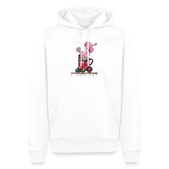 Sweet Flamingo Coffee Delight - Men’s Premium Organic Hoodie - white - Front - Nico (187cm)