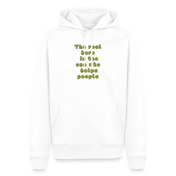 Der wahre Held ist derjenige, der den Menschen hilft - Männer Premium Bio Hoodie - Weiß - Vorne - Nico (187cm)