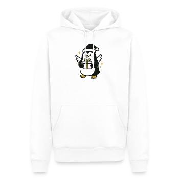 Pingouin avec cadeau et chapeau de Père Noël - Sweat à capuche Premium bio Homme - blanc - Devant - Nico (187cm)