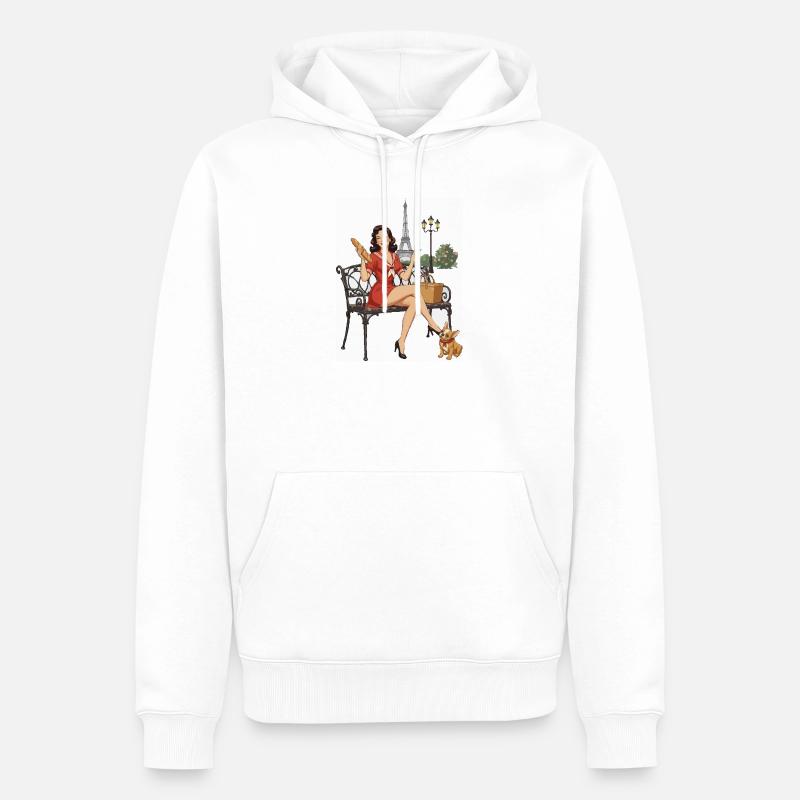 Pin-up de Paris sur le banc - Sweat à capuche Premium bio Homme - blanc