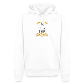 Say It Loud Black and Proud - Men’s Premium Organic Hoodie - white - Front - Nico (187cm)