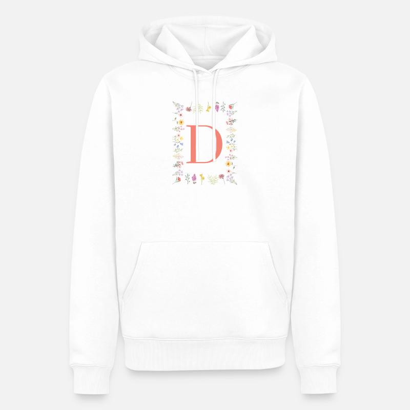 Initiales florales « D », lettres monogrammes - Sweat à capuche Premium bio Homme - blanc