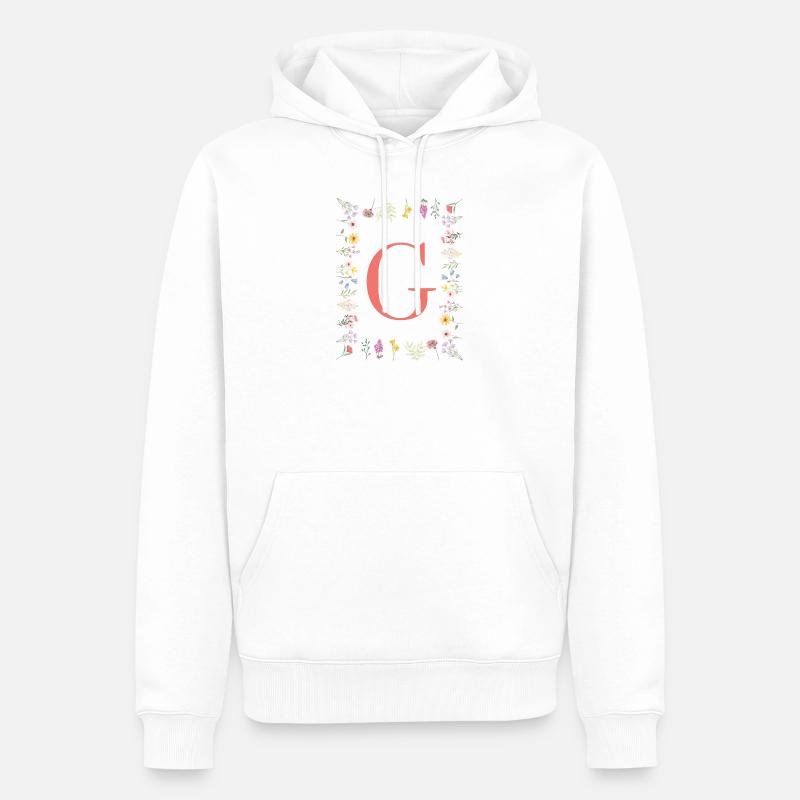 Florale Initialen "G", Buchstaben Monogramm - Männer Premium Bio Hoodie - Weiß