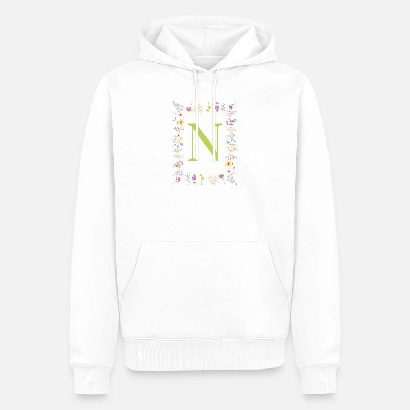 Initiales florales « N », Lettres monogrammes - Sweat à capuche Premium bio Homme - blanc
