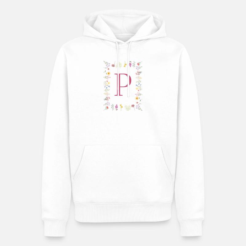 Florale Initialen "P", Buchstaben Monogramm - Männer Premium Bio Hoodie - Weiß