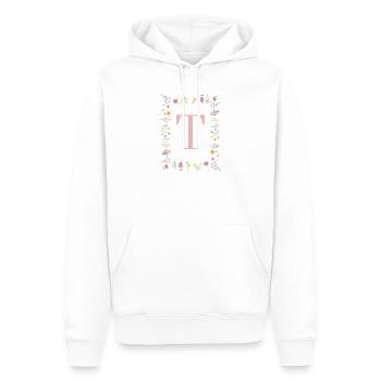 Initiales florales « T », monogramme de lettres - Sweat à capuche Premium bio Homme - blanc - Devant - Nico (187cm)