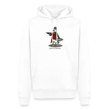 Canard laquais - humour cuisine et jeu de mots - Sweat à capuche Premium bio Homme - blanc - Devant - Nico (187cm)
