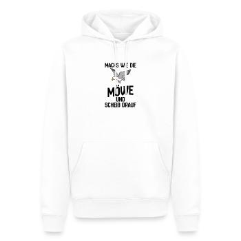 Seemöwe im Flug Cartoon-Design - Scheiß drauf - Männer Premium Bio Hoodie - Weiß - Vorne - Nico (187cm)