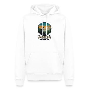 Wandern – Outdoor-Abenteuer – Abenteuer erwartet dich - Männer Premium Bio Hoodie - Weiß - Vorne - Nico (187cm)
