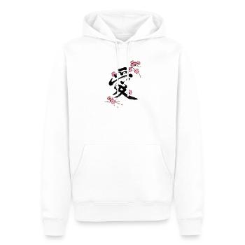 Japanese Kanji Love with Cherry Blossom Sakura - Men’s Premium Organic Hoodie - white - Front - Nico (187cm)