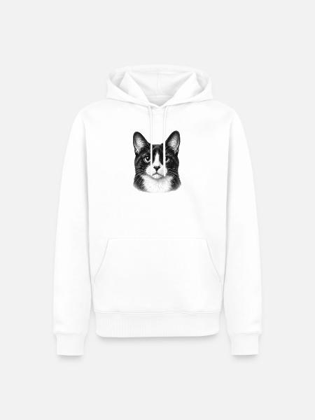 Schwarzweiß Katzenporträt - Männer Premium Bio Hoodie - Weiß
