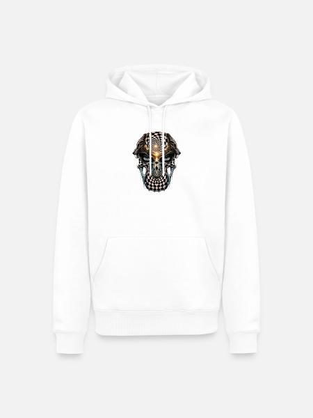 Surreales Schädelgesicht mit Spiegelmuster - Männer Premium Bio Hoodie - Weiß