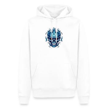 Blauer Flammenschädel - Männer Premium Bio Hoodie - Weiß - Vorne - Nico (187cm)