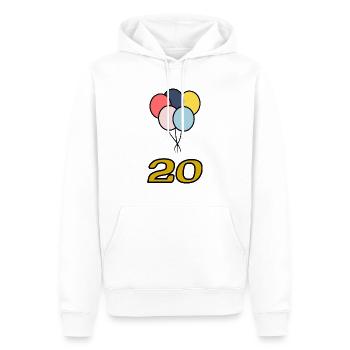 20. 20 YEARS. 20th ANNIVERSARY. 20 YEARS ANNIVERSARY. - Men’s Premium Organic Hoodie - white - Front - Nico (187cm)