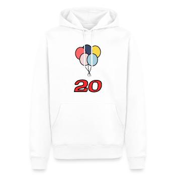 20. 20 YEARS. 20th ANNIVERSARY. 20 YEARS ANNIVERSARY. - Men’s Premium Organic Hoodie - white - Front - Nico (187cm)