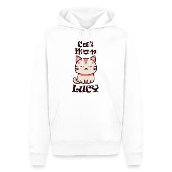 Lucy Nom Prénom avec chat - Sweat à capuche Premium bio Homme - blanc - Devant - Nico (187cm)