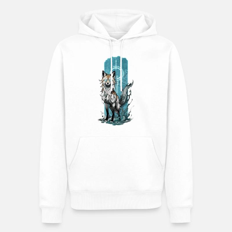 Ätherischer Fuchsgeist: Mystischer blauer Flammenfuchs - Männer Premium Bio Hoodie - Weiß