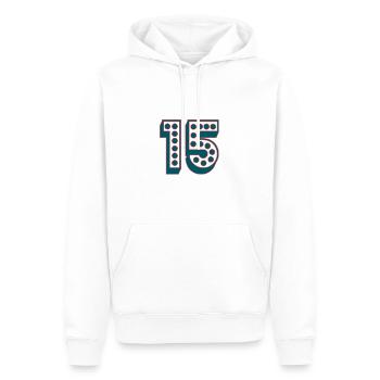 15. 15 ANS. 15e ANNIVERSAIRE. ANNIVERSAIRE 15 ANS. - Sweat à capuche Premium bio Homme - blanc - Devant - Nico (187cm)