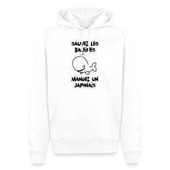 Sauvez les baleines - Sweat à capuche Premium bio Homme - blanc - Devant - Nico (187cm)