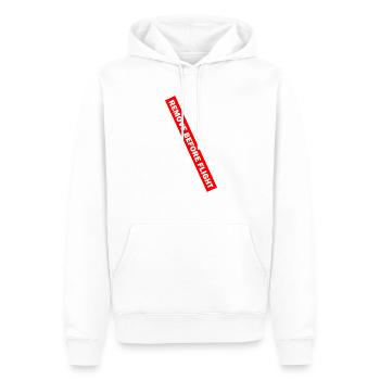 REMOVE BEFORE FLIGHT 02 - Men’s Premium Organic Hoodie - white - Front - Nico (187cm)