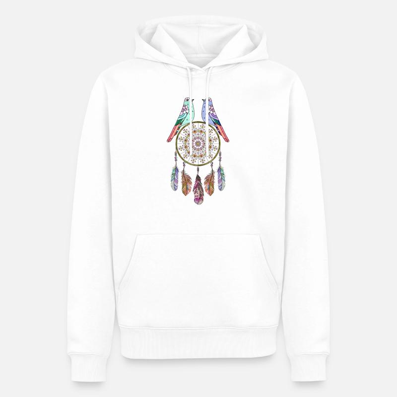 capteur de rêves et oiseaux - Sweat à capuche Premium bio Homme - blanc