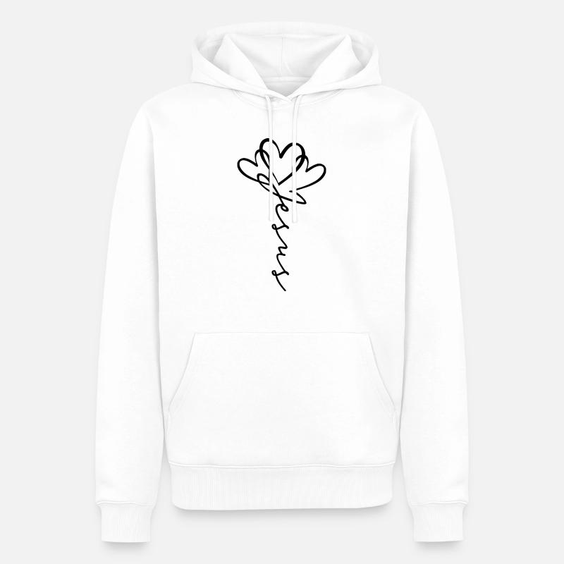 Jésus écriture coeur fleur - Sweat à capuche Premium bio Homme - blanc