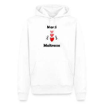 MERCI. MAÎTRESSE. MAÎTRE. MERCI MAÎTRESSE - Sweat à capuche Premium bio Homme - blanc - Devant - Nico (187cm)