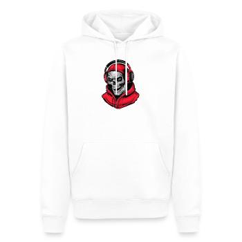 Dødningehoved i rød hættetrøje med hovedtelefoner - Herre Premium økologisk hoodie - hvid - Foran - Nico (187cm)