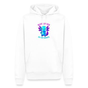 Bleib locker sei ein Axolotl | Neon Spruch Design - Männer Premium Bio Hoodie - Weiß - Vorne - Nico (187cm)