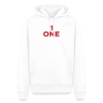 DESIGNE CHIFFRE UN EN ROUGE - Sweat à capuche Premium bio Homme - blanc - Devant - Nico (187cm)