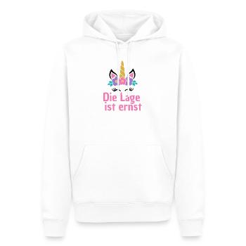 LAGE IST ERNST, COOLES EINHORN! LUSTIGER SPRUCH - Männer Premium Bio Hoodie - Weiß - Vorne - Nico (187cm)