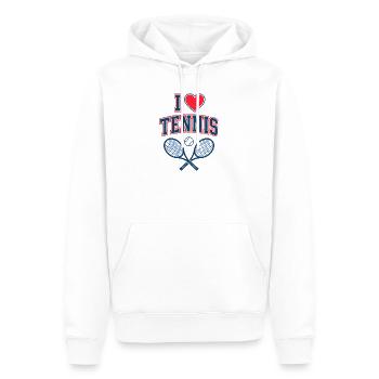 I Love Tennis Shirt, Cool Tennis Fan Style - Männer Premium Bio Hoodie - Weiß - Vorne - Nico (187cm)