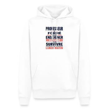 T-shirt professeur humour lundi matin  - Sweat à capuche Premium bio Homme - blanc - Devant - Nico (187cm)
