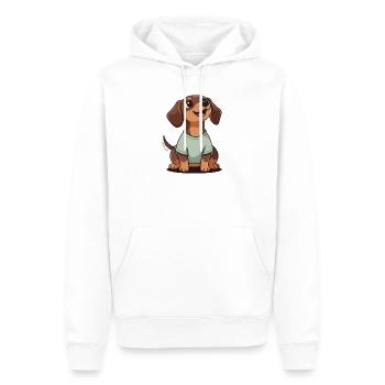 Happy Dachshund Cartoon Heart Warmer Shirt HAS SHORT LE - Men’s Premium Organic Hoodie - white - Front - Nico (187cm)