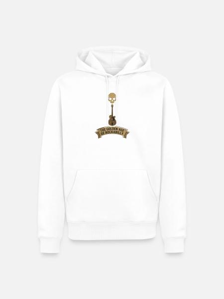 Golden Age Rockabilly Skull Gitarre - Männer Premium Bio Hoodie - Weiß