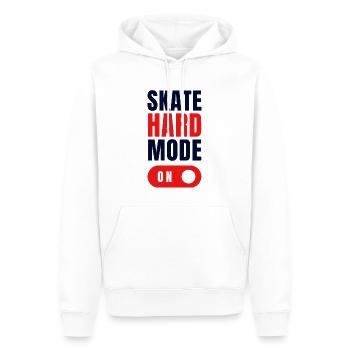 Skateboarding T-Shirt "SKATE HARD MODE ON" - Men’s Premium Organic Hoodie - white - Front - Nico (187cm)