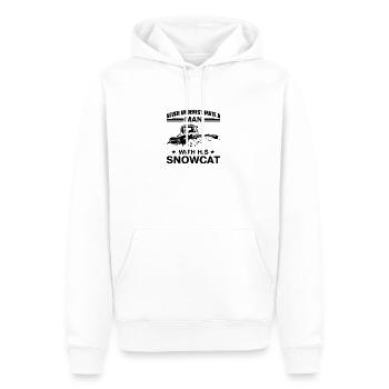 Never underestimate a man with his snowcat - Männer Premium Bio Hoodie - Weiß - Vorne - Nico (187cm)