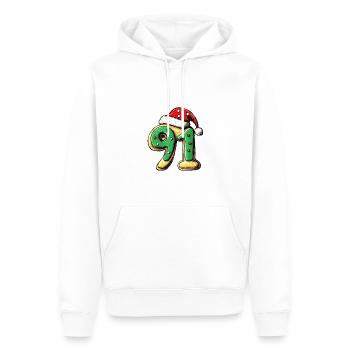 91 Numéro Noël - Sweat à capuche Premium bio Homme - blanc - Devant - Nico (187cm)