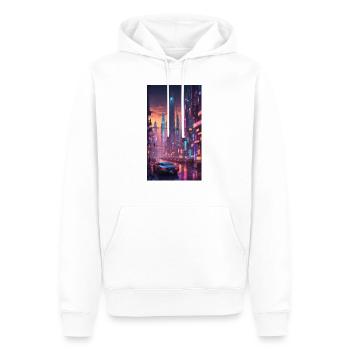 Futuristische Stadtlandschaft bei Nacht - Männer Premium Bio Hoodie - Weiß - Vorne - Nico (187cm)