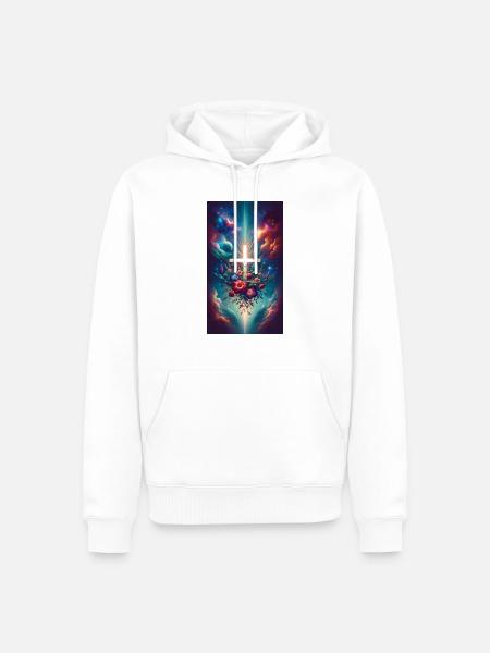 Kosmisch Florales Kreuz Blumen am Himmel Weltall - Männer Premium Bio Hoodie - Weiß