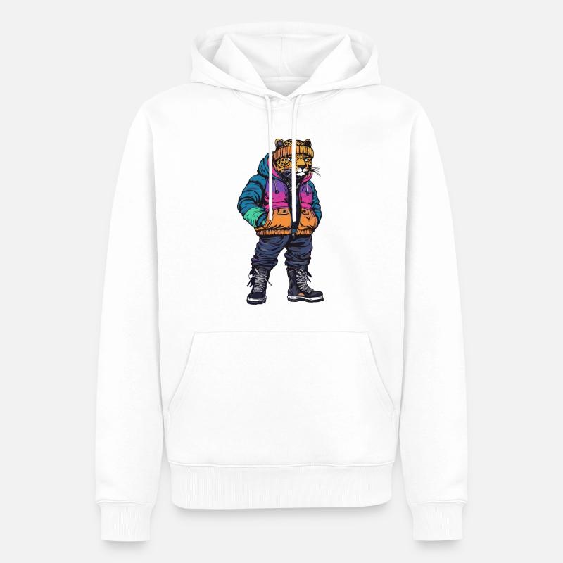 Léopard Mode Hiver - Sweat à capuche Premium bio Homme - blanc