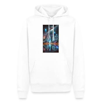 Futuristische Stadt bei Nacht - Männer Premium Bio Hoodie - Weiß - Vorne - Nico (187cm)
