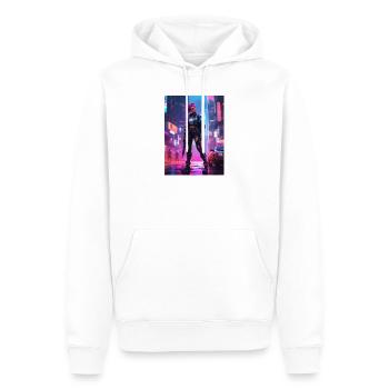 Cyberpunk-Operative in Neonstadt - Männer Premium Bio Hoodie - Weiß - Vorne - Nico (187cm)