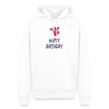 HAPPY BIRTHDAY. HAPPY BIRTHDAY. ANNIVERSARY. - Men’s Premium Organic Hoodie - white - Front - Nico (187cm)