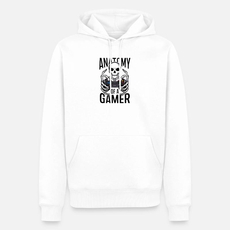 Gamer Skeleton mit Gamecontroller - Männer Premium Bio Hoodie - Weiß