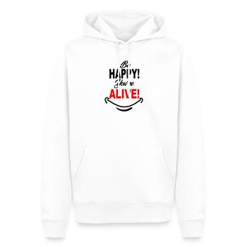Be_Happy_You-re_Alive - Männer Premium Bio Hoodie - Weiß - Vorne - Nico (187cm)