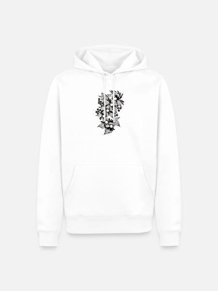 Black and White Flower Spiral - Men’s Premium Organic Hoodie - white