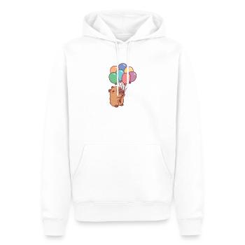Niedliche Kapybara, die bunte Luftballons hält - Männer Premium Bio Hoodie - Weiß - Vorne - Nico (187cm)